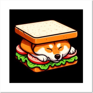 Shiba Inu is Sleeping in a Sandwich Posters and Art